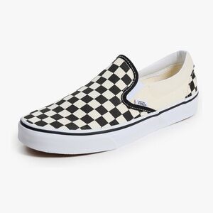Vans Classic Black and White Canvas Checkerboard Slip-Ons, 8.5 Women’s